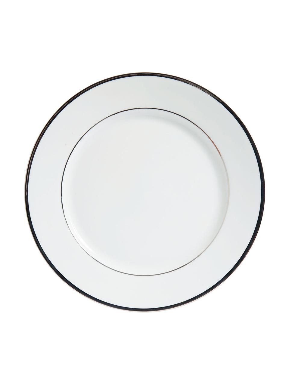 Assiette à dessert porcelaine bord argenté Ginger, 6 pièces, Porcelaine, Blanc, couleur argentée, Ø 20 cm