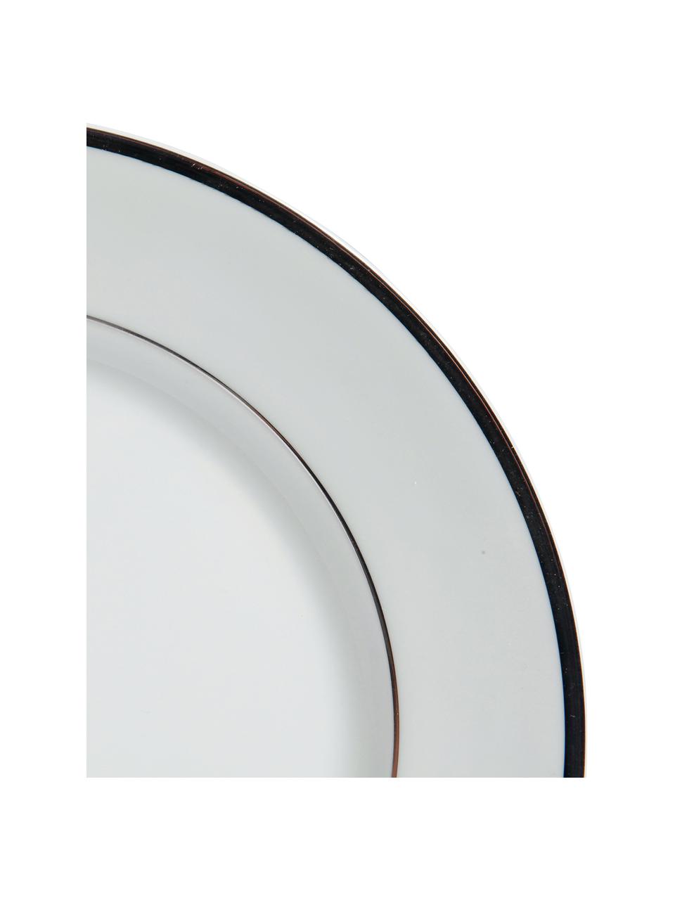 Porcelánový raňajkový tanier so strieborným okrajom Ginger, 6 ks, Porcelán, Biela, odtiene striebornej, Ø 20 cm