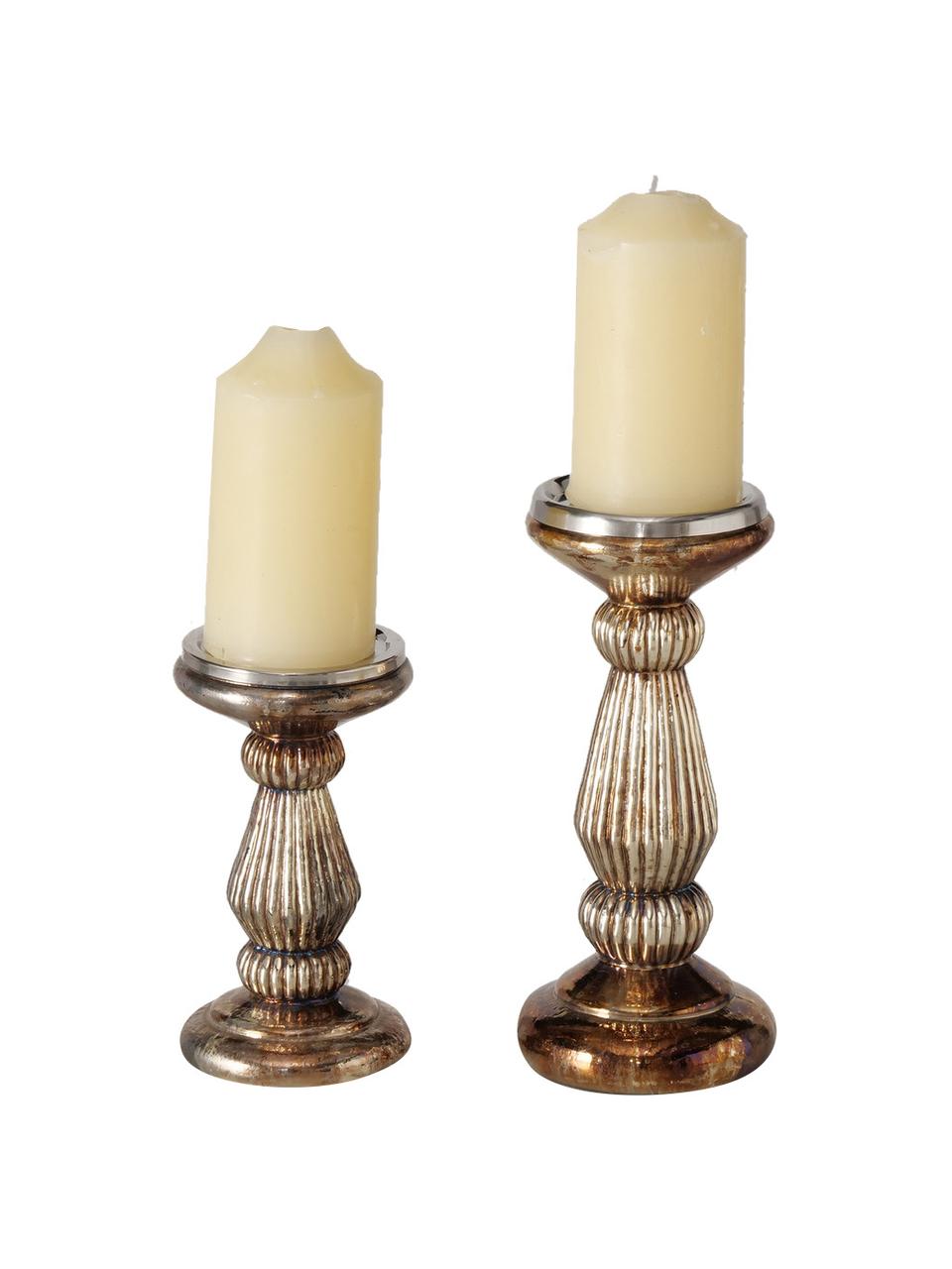Set de candelabros Brenell, 2 uds., Vidrio pintado, Plateado, Set de diferentes tamaños