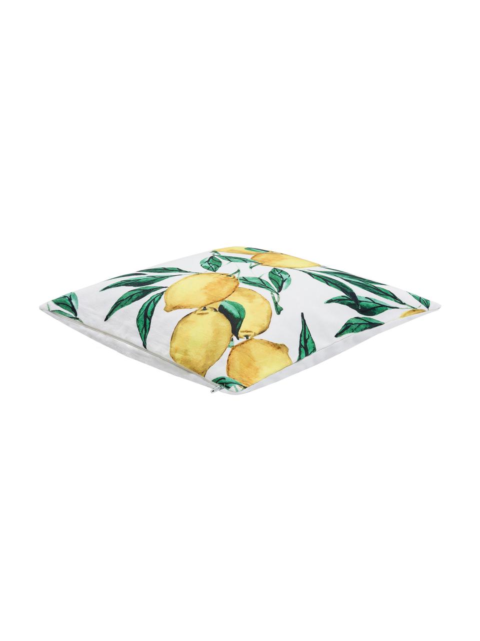 Katoenen kussenhoes Citrus met citroenen, 100% katoen, Wit, geel- en groentinten, B 40 x L 40 cm