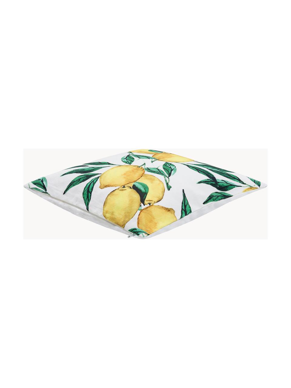 Baumwoll-Kissenhülle Citrus mit Zitronen, 100 % Baumwolle, Weiß, Gelb- und Grüntöne, B 50 x L 50 cm
