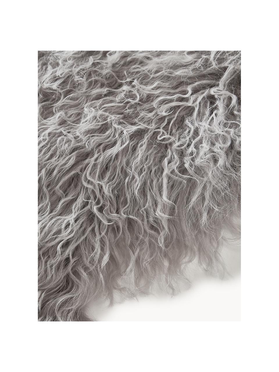 Tappeto in pelle di agnello a pelo lungo Ella, Retro: 100% pelle, Grigio chiaro, Larg. 50 x Lung. 160 cm