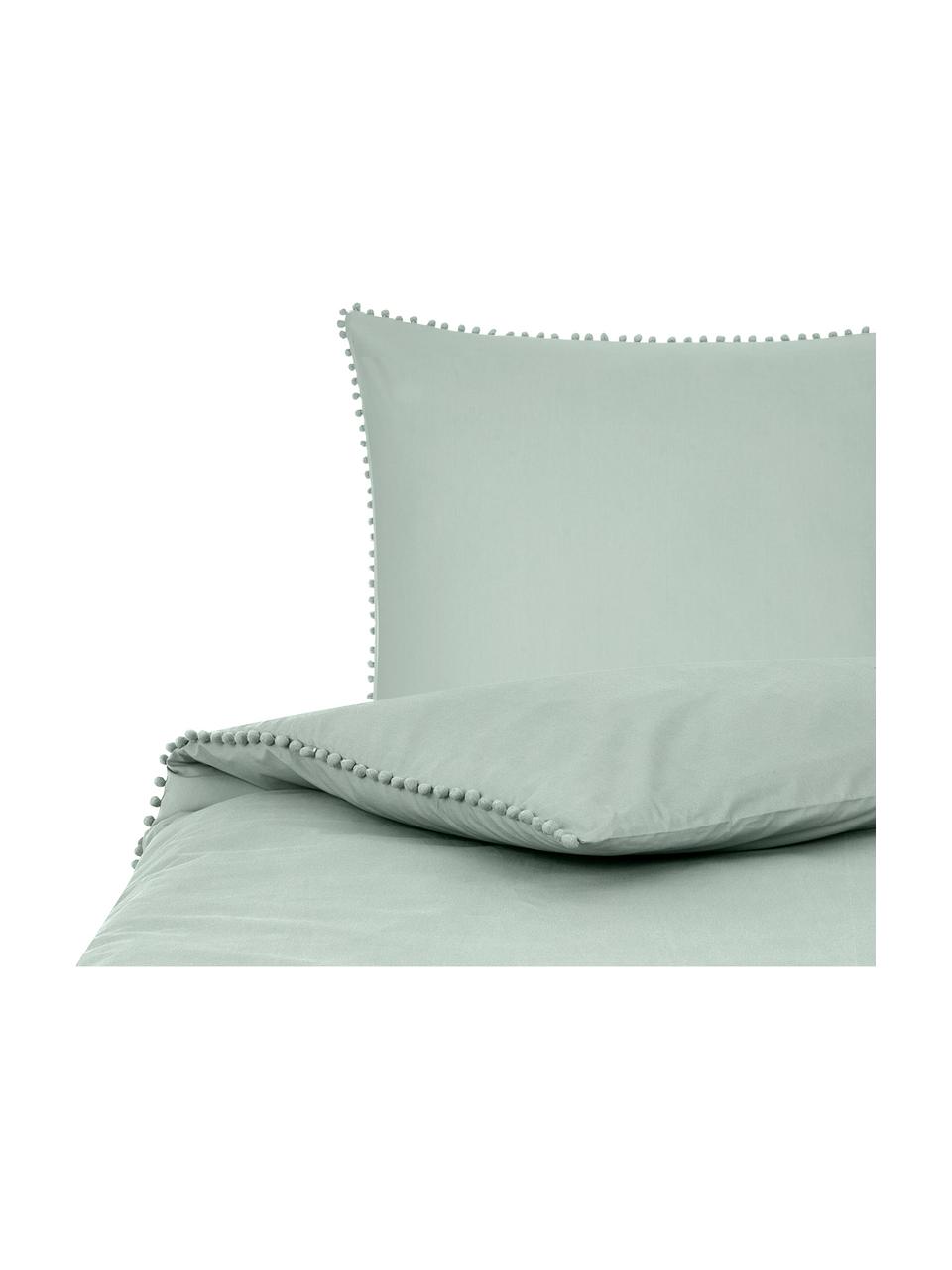 Baumwollperkal-Bettdeckenbezug Bommy mit Pompoms, Webart: Perkal Fadendichte 200 TC, Grün, B 200 x L 210 cm