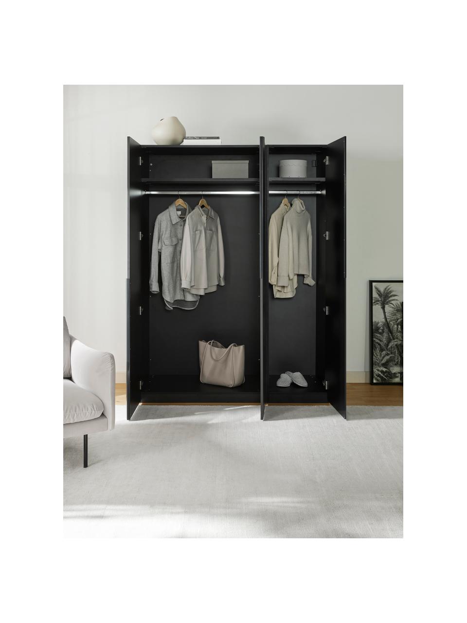 Armario modular Leon, 3 puertas (150 cm), diferentes variantes, Estructura: tablero aglomerado revest, Negro, Interior Basic (An 150 x Al 200 cm)