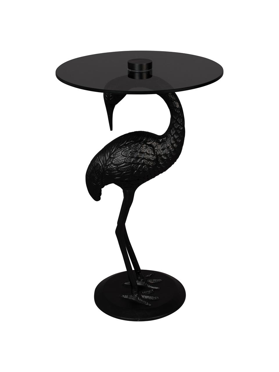 Table d'appoint avec plateau en verre noirci Crane, Noir