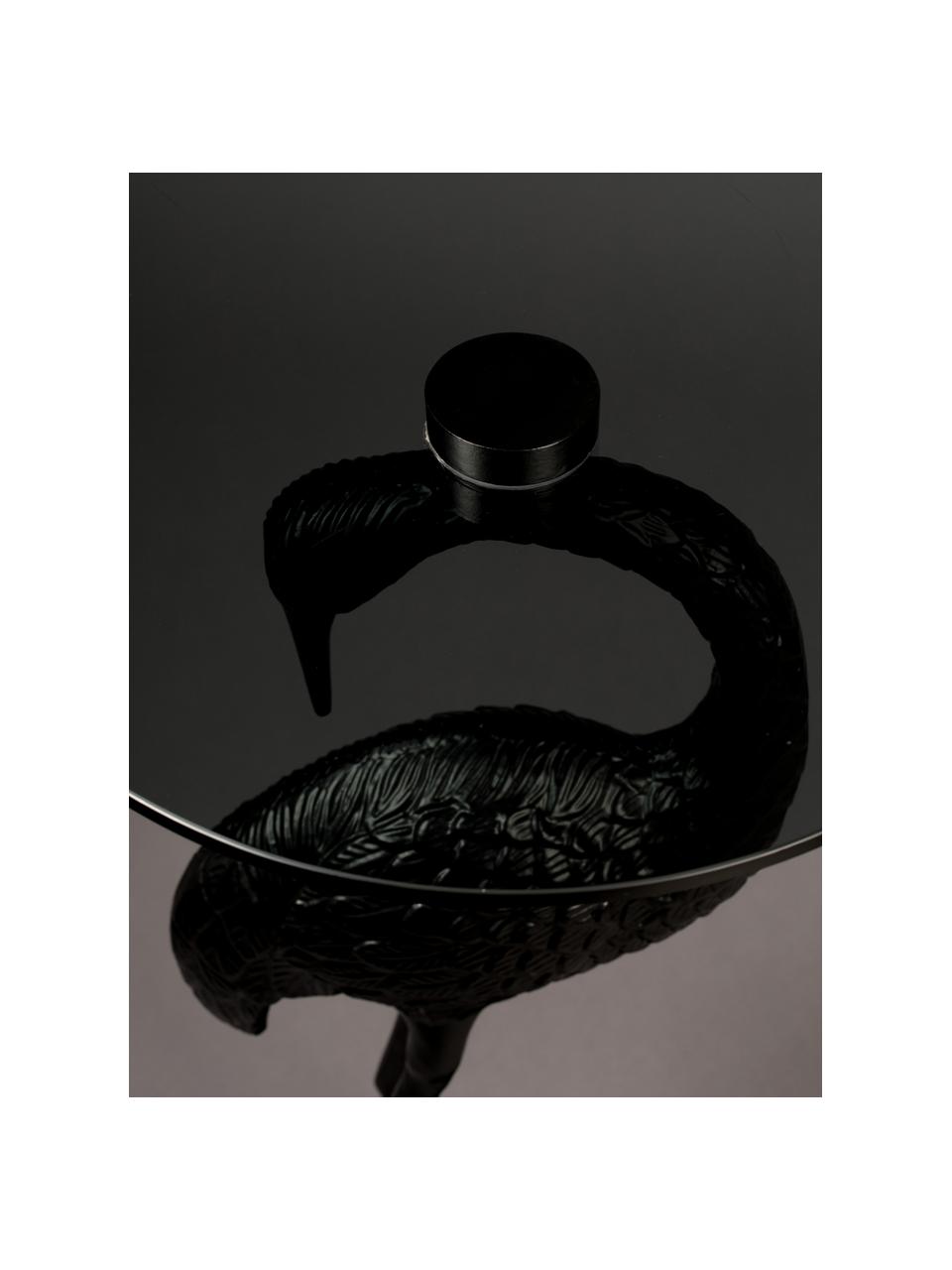 Table d'appoint avec plateau en verre noirci Crane, Noir