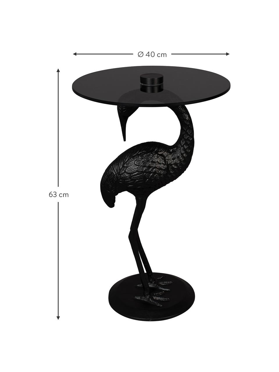 Table d'appoint avec plateau en verre noirci Crane, Noir