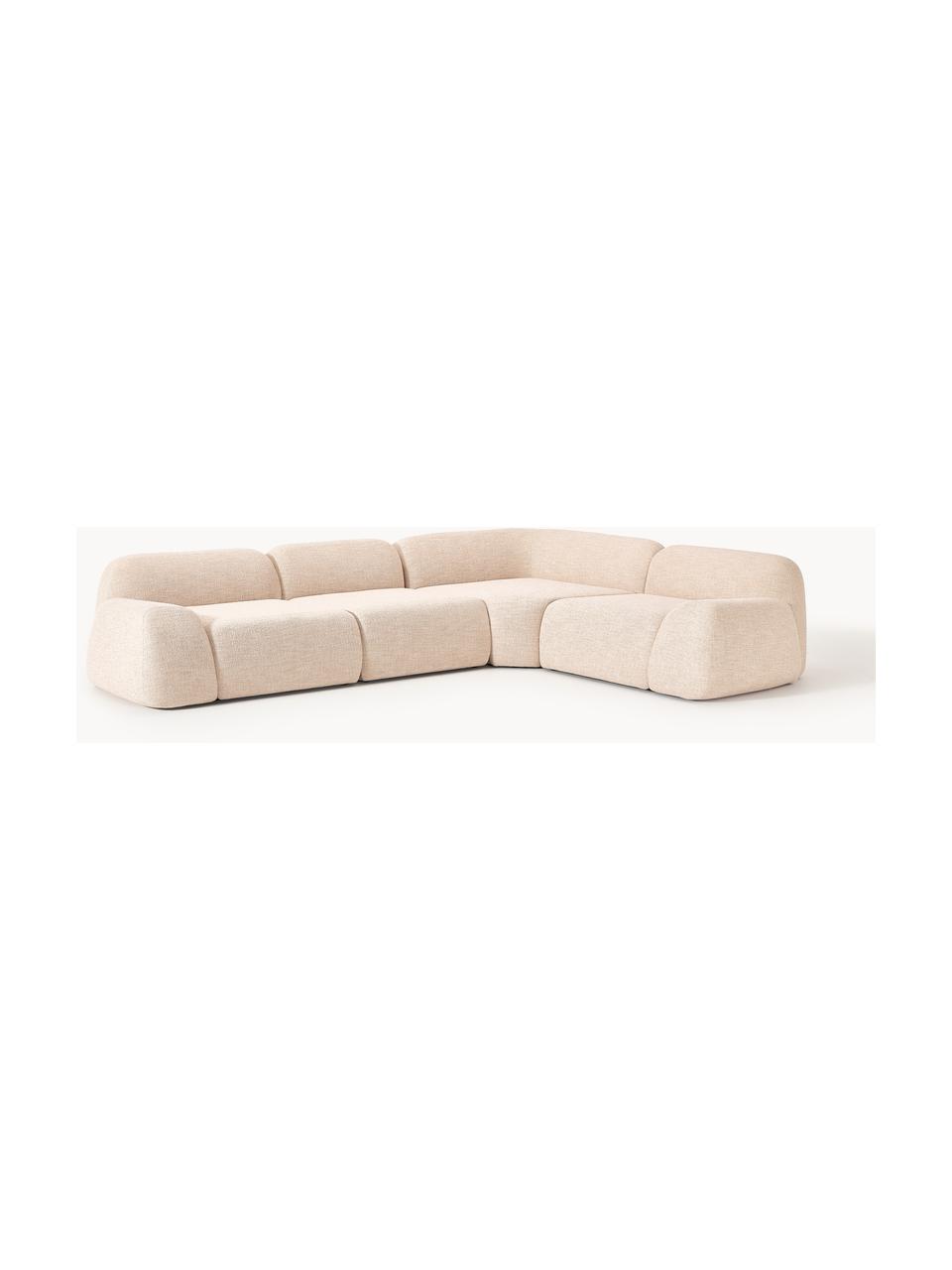 Modulares Ecksofa Wolke (4-Sitzer) aus Bouclé, Bezug: Bouclé (96 % Polyester, 4, Füße: Kunststoff Dieses Produkt, Bouclé Peach, B 349 x T 262 cm