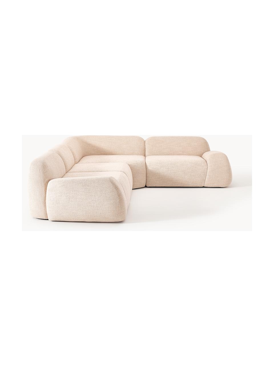 Narożna sofa modułowa (4-osobowa) Bouclé Wolke, Tapicerka: Bouclé (96% poliester, 4%, Stelaż: drewno sosnowe, drewno św, Nogi: tworzywo sztuczne Ten pro, Brzoskwiniowy Bouclé, S 349 x G 262 cm