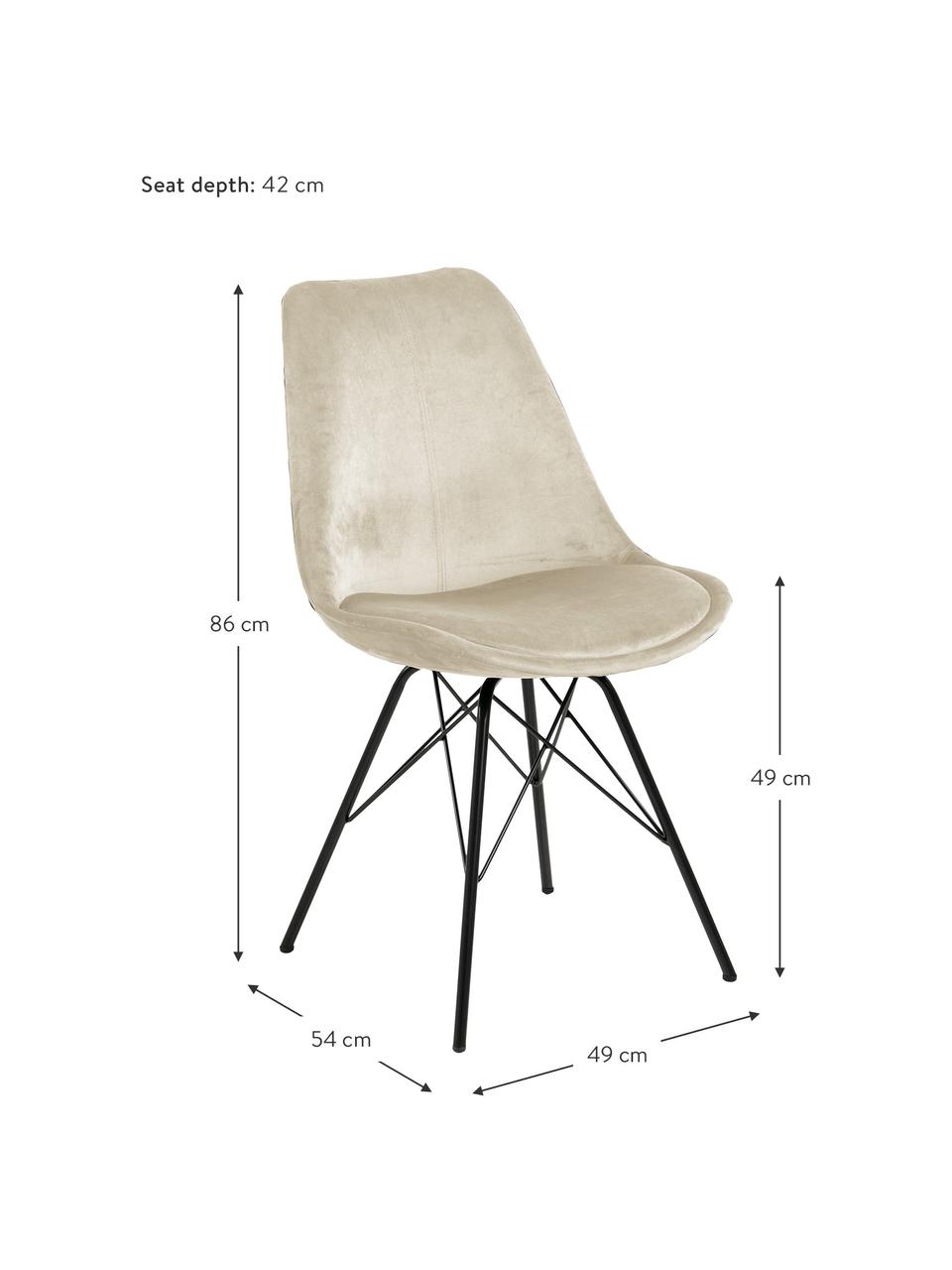 Sametové čalouněné židle s kovovými nohami Eris, 2 ks, Béžová, Š 49 cm, H 54 cm