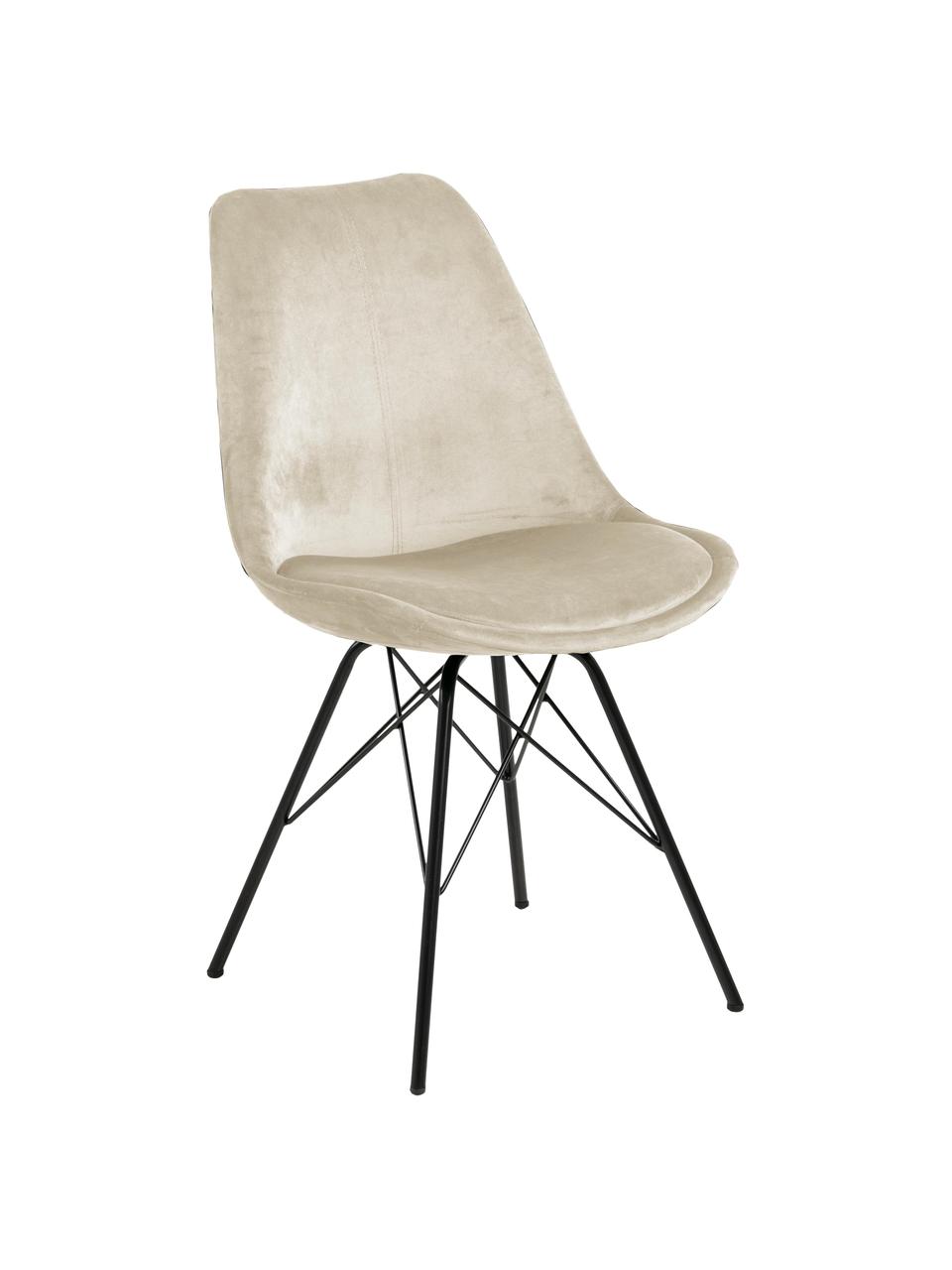 Sedia imbottita in velluto con gambe in metallo Eris 2 pz, Rivestimento: velluto di poliestere Con, Gambe: metallo verniciato a polv, Velluto beige, Larg. 49 x Prof. 54 cm