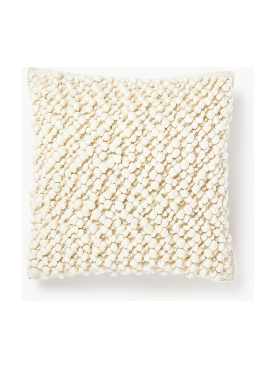 Woll-Kissenhülle Loca, Vorderseite: 100 % Wolle, GRS-zertifiz, Rückseite: 100 % Baumwolle, Off White, Cremeweiß, B 50 x L 50 cm