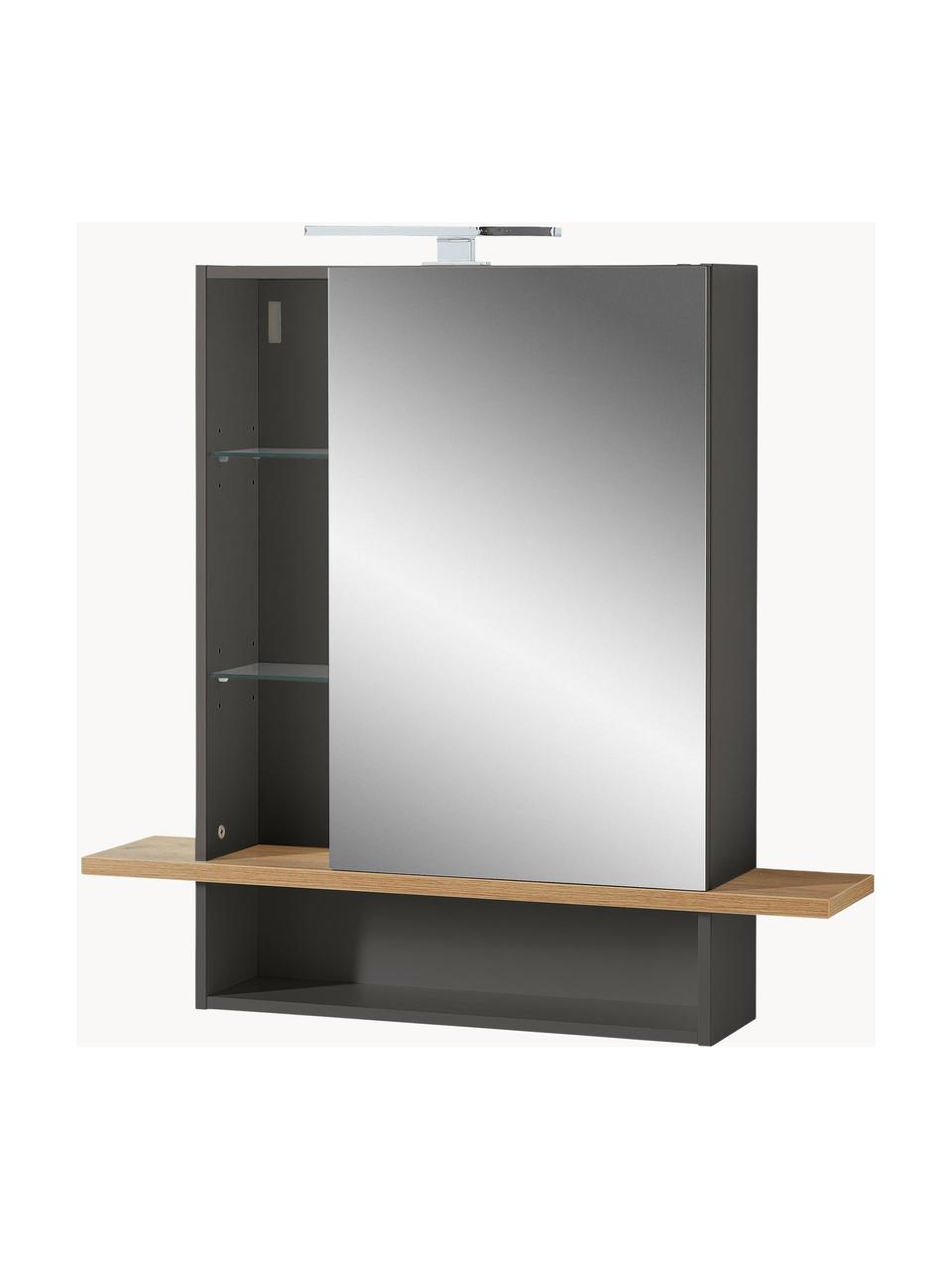 Meuble miroir de salle de bain avec éclairage LED Rodrigo, Noir, aspect bois de chêne, larg. 90 x haut. 91 cm