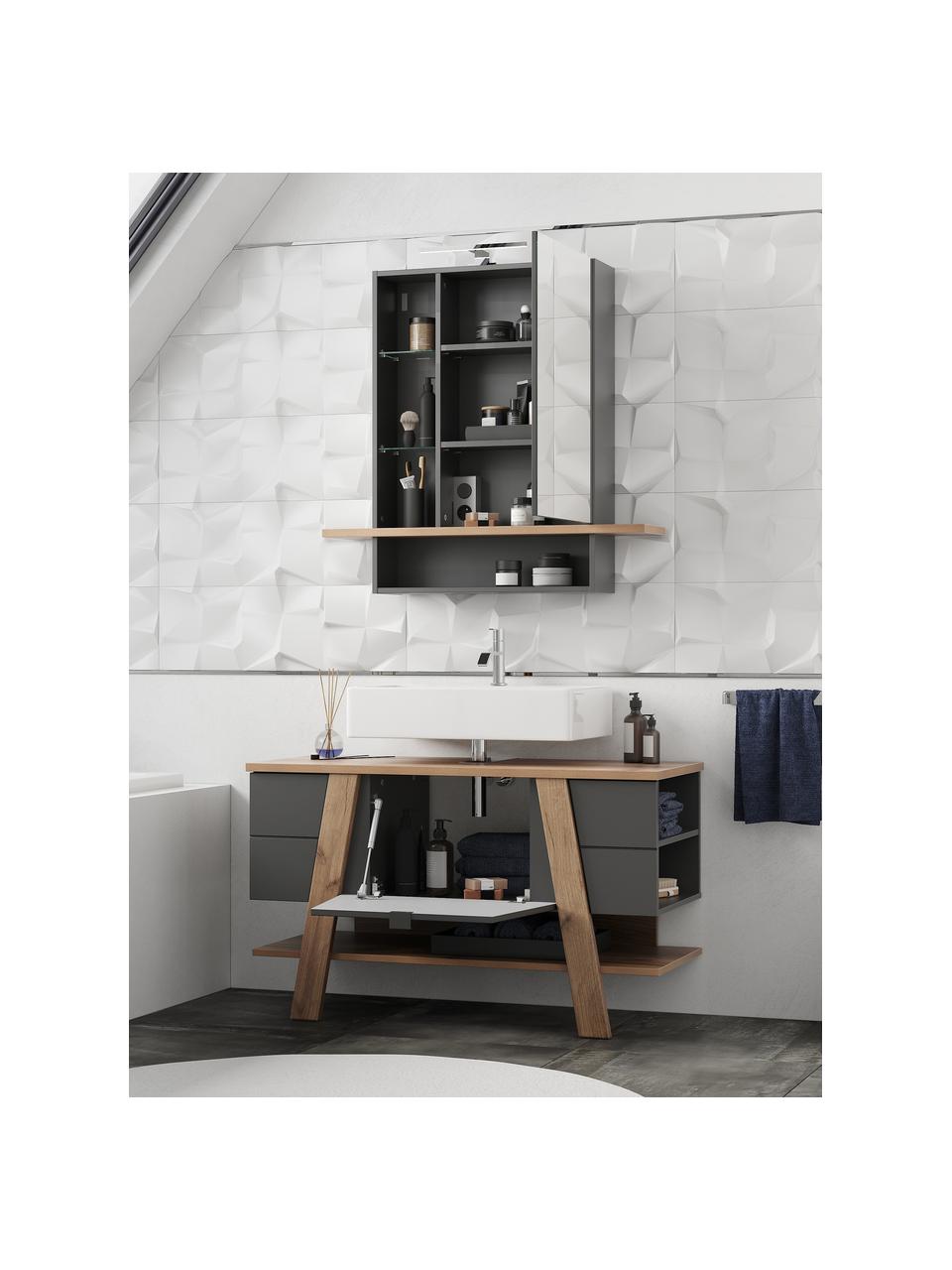 Meuble miroir de salle de bain avec éclairage LED Rodrigo, Noir, aspect bois de chêne, larg. 90 x haut. 91 cm