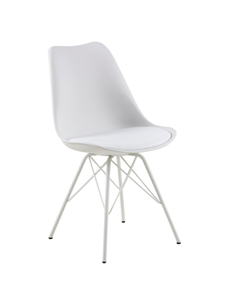 Kunststoffen stoelen Eris, 2 stuks, Zitvlak: kunststof, Poten: gepoedercoat metaal, Wit, B 49  x D 54 cm