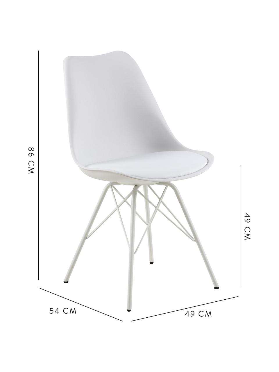 Krzesło z tworzywa sztucznego Eris, 2 szt., Tapicerka: sztuczna skóra (poliureta, Nogi: metal malowany proszkowo, Biały, S 49 x G 54 cm