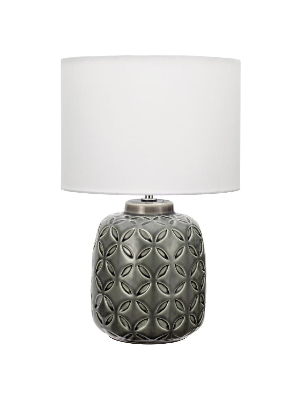 Lampada da comodino Glowing Bloom, Paralume: tessuto, Base della lampada: ceramica, Grigio, bianco, Ø 25 x Alt. 40 cm