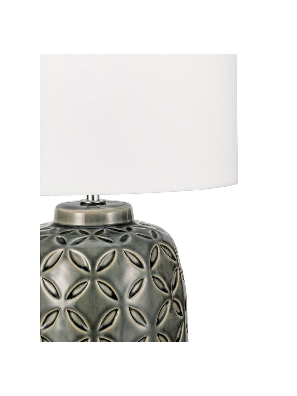 Keramik-Tischlampe Glowing Bloom, Lampenschirm: Stoff, Lampenfuß: Keramik, Grau, Weiß, Ø 25 x H 40 cm