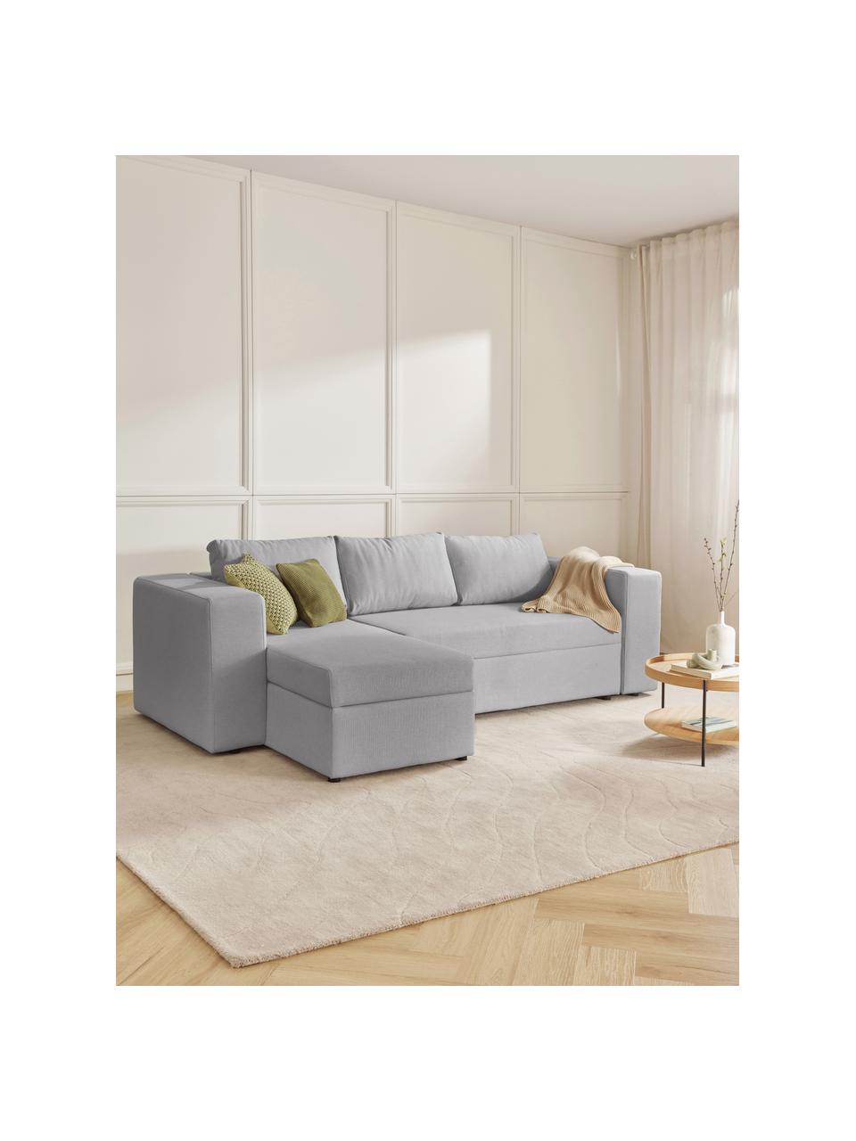 Divano letto 3 posti con contenitore Noah, Rivestimento: poliestere Con 115.000 ci, Struttura: legno massiccio di faggio, Piedini: plastica, Tessuto grigio chiaro, Larg. 269 x Prof. 160 cm, chaise-longue a sinistra