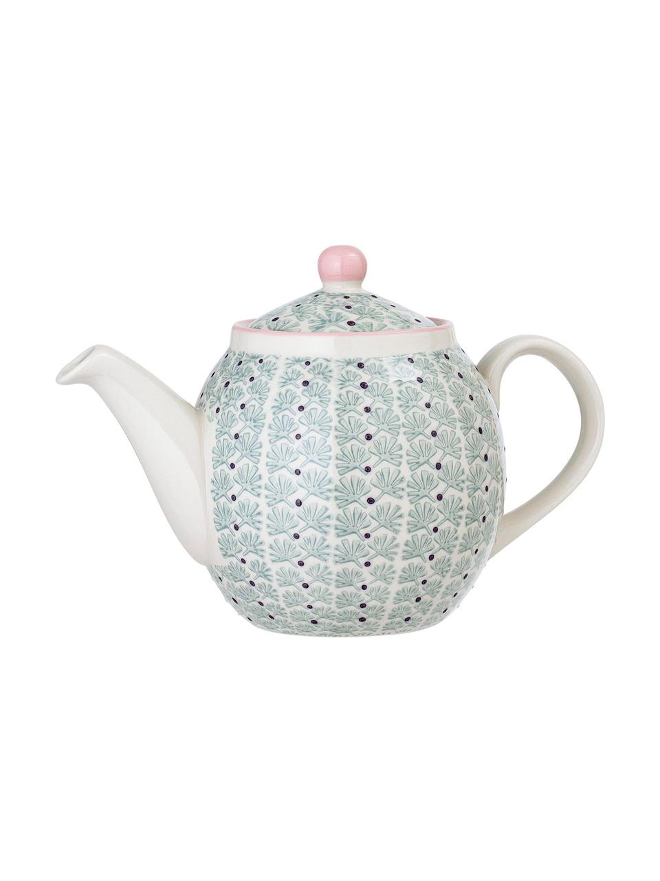 Handbeschilderde theepot Maya, 1.2 L, Keramiek, Crèmewit, groen, lila, roze, 1.2 L