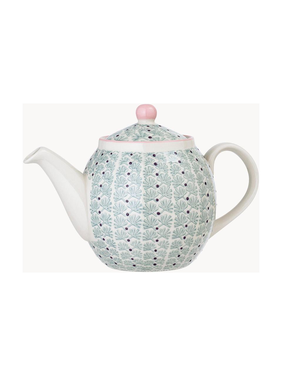 Teiera dipinta a mano Maya 1.2 L, Gres, Bianco crema, verde, lilla, rosa, 1.2 L