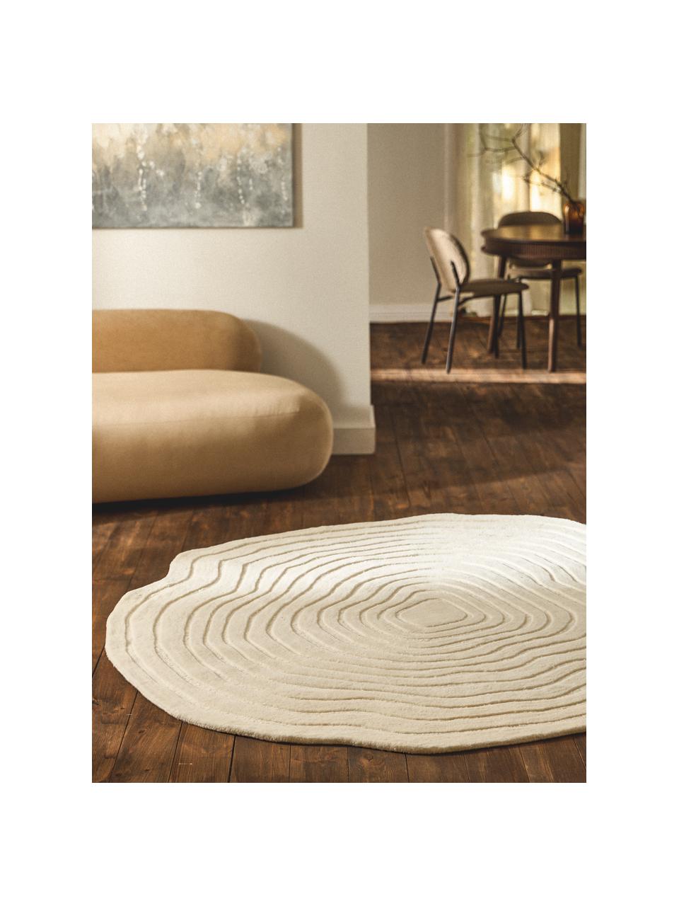 Ručně tkaný vlněný koberec v organickém tvaru Niria, Tlumeně bílá, Ø 150 cm (velikost M)