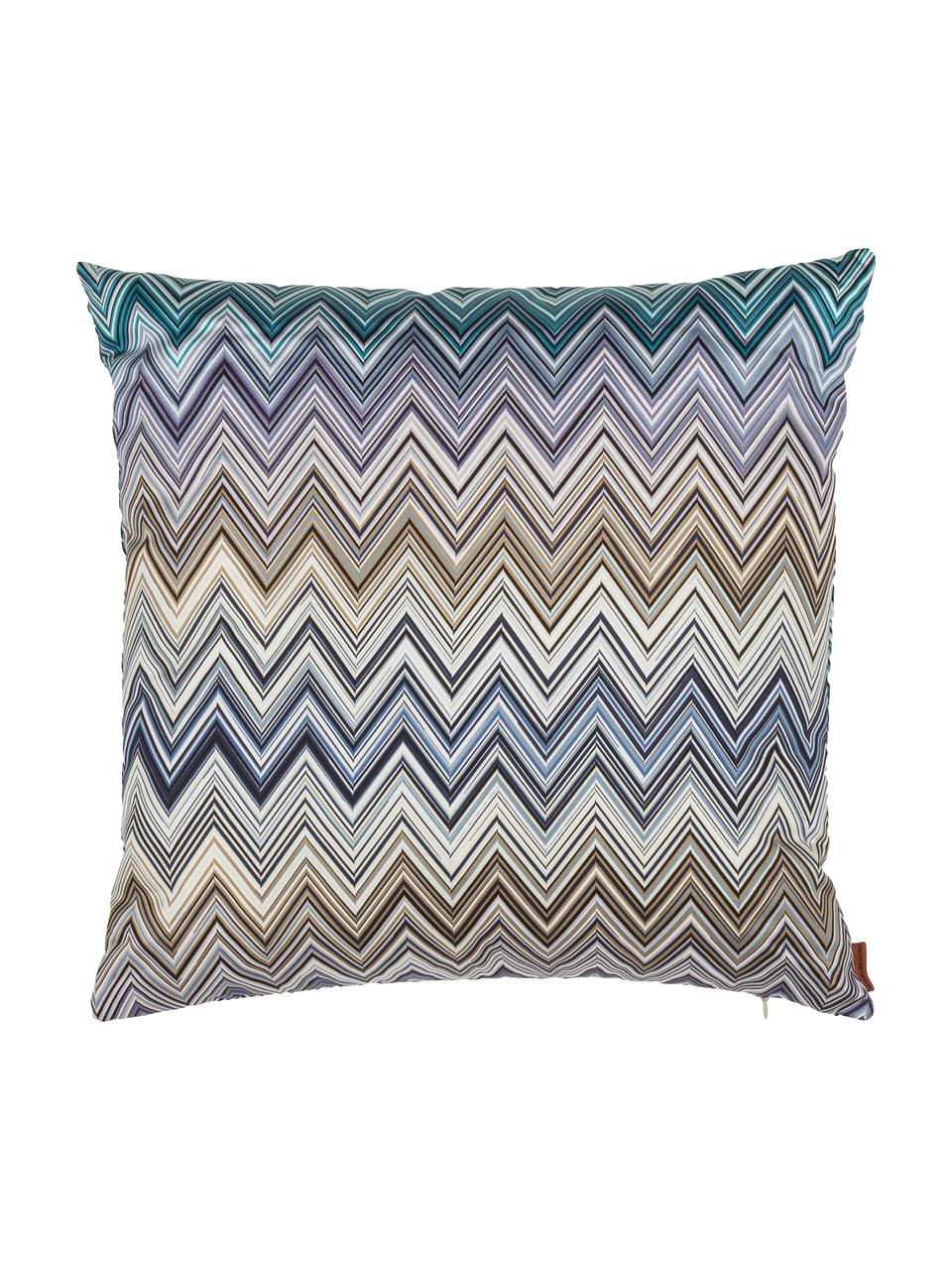 Katoensatijnen design kussen Jarris met zigzag patroon, met vulling, Lila, turquoise, beige, 40 x 40 cm