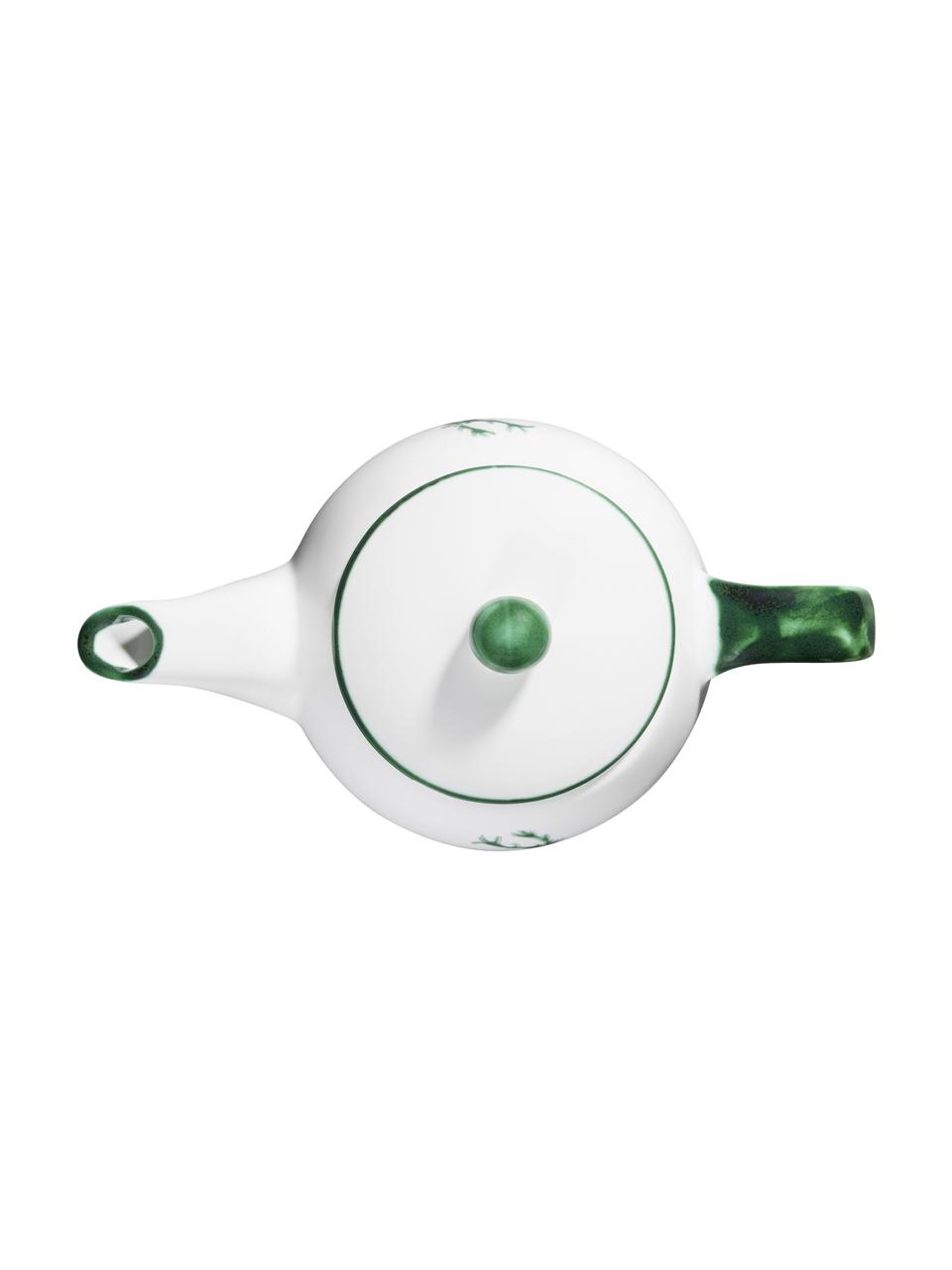 Ręcznie wykonany czajnik Grüner Hirsch, Ceramika, Biały, zielony, 500 ml