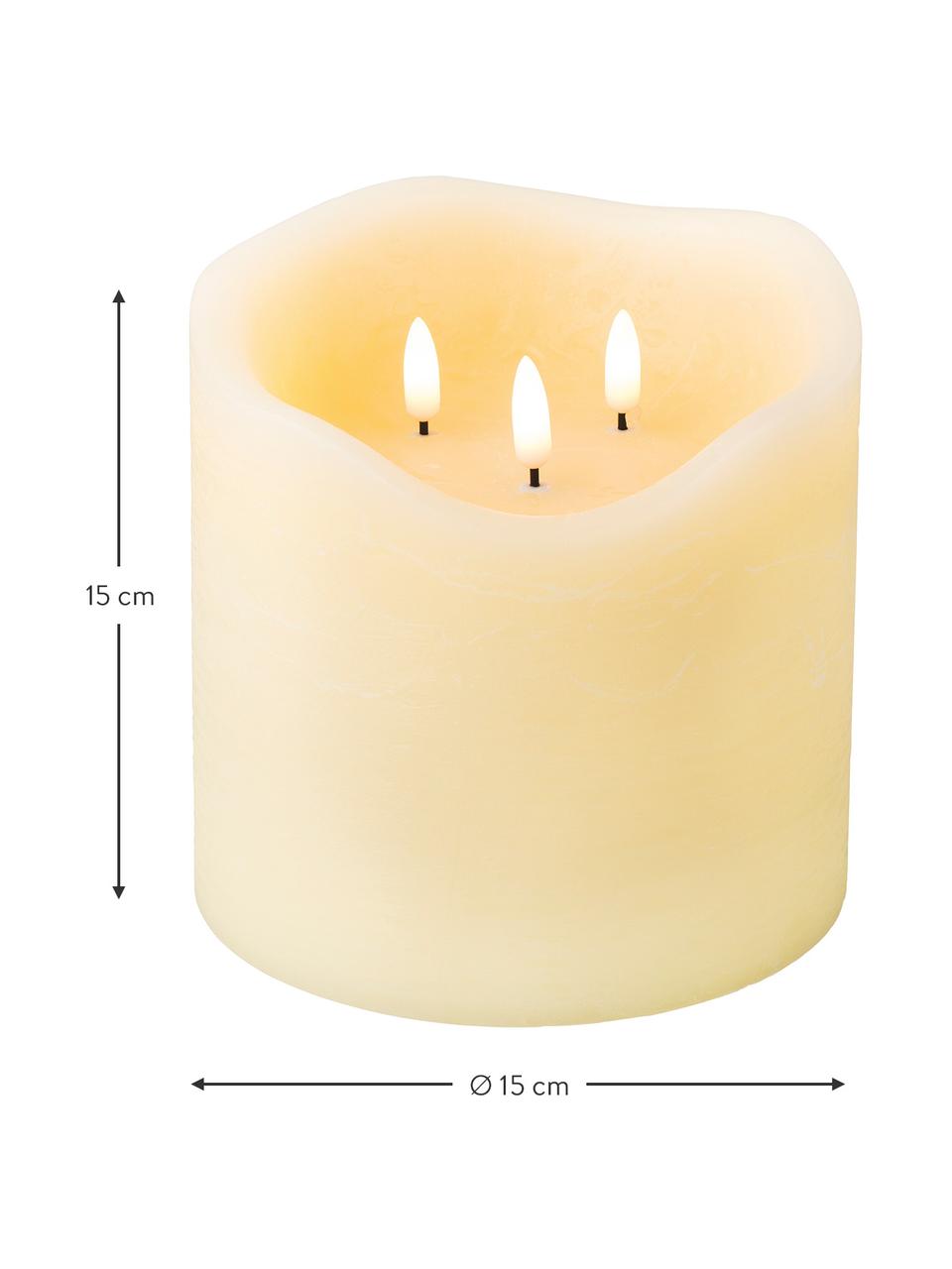 Svíčka se třemi knoty z vosku s LED Bona, Krémově bílá, Krémově bílá, Ø 15 cm, V 15 cm