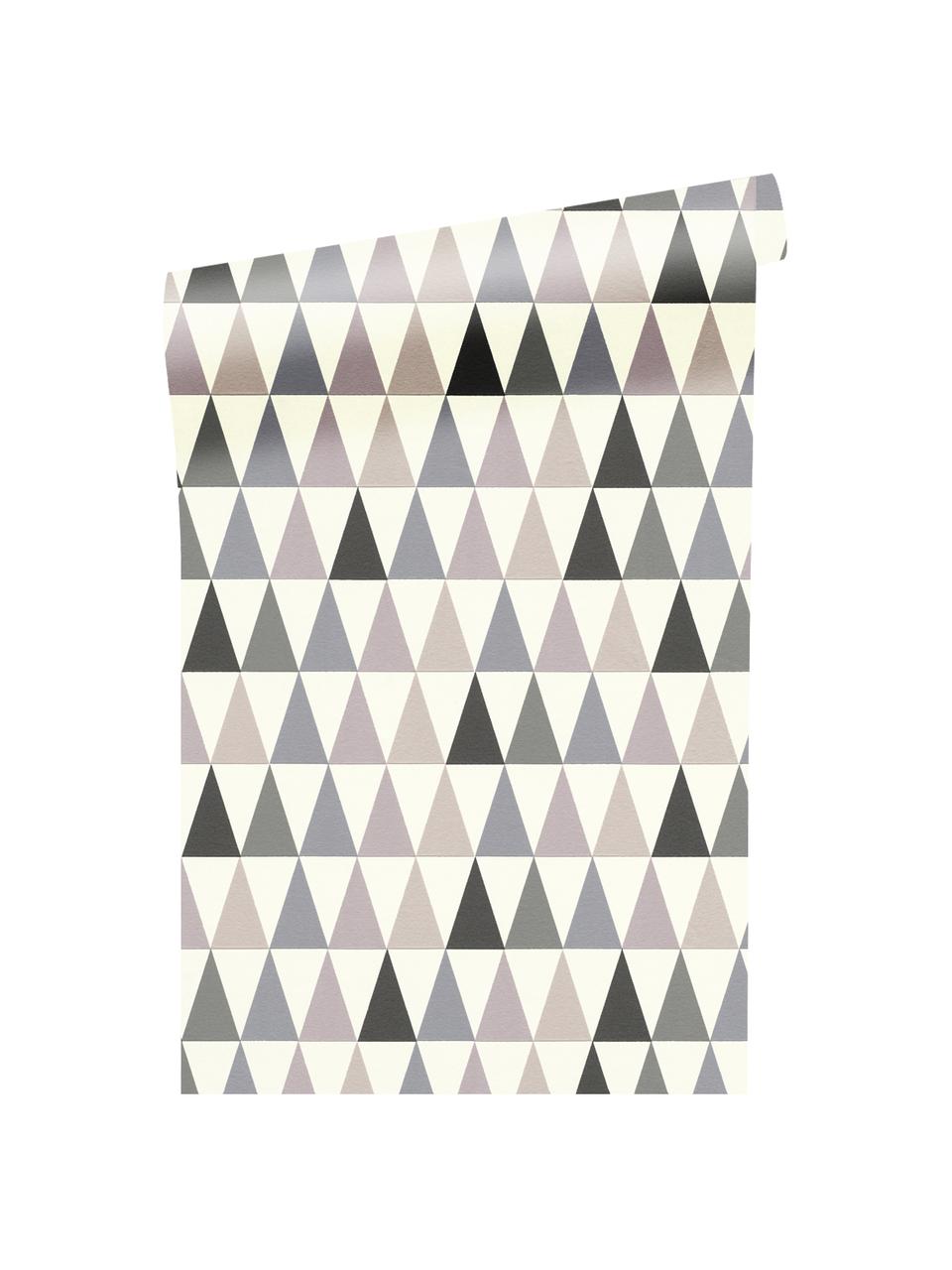 Carta da parati Triangel, Tessuto non tessuto, Grigio scuro, grigio chiaro, bianco, beige, viola chiaro, Larg. 53 x Lung. 1005 cm