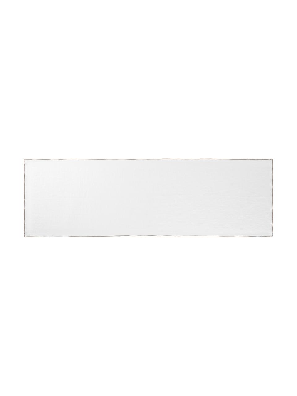 Chemin de table en lin à motif chevrons Audra, 100 % pur lin, Blanc, beige, larg. 46 x long. 147 cm