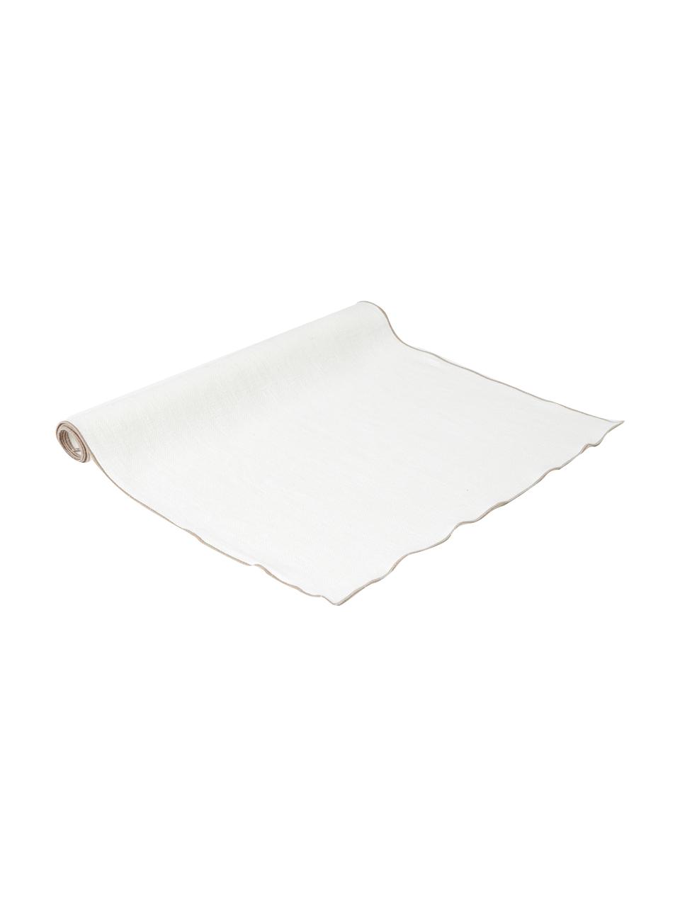 Camino de mesa de lino Audra, 100% lino, Blanco, beige, An 46 x L 147 cm