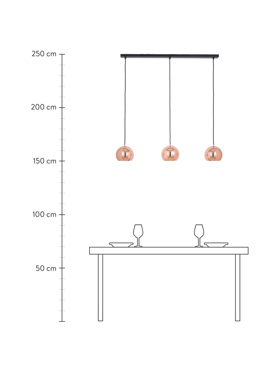 Grande suspension 3 lampes Ball, Couleur cuivrée, noir, larg. 100 x haut. 18 cm