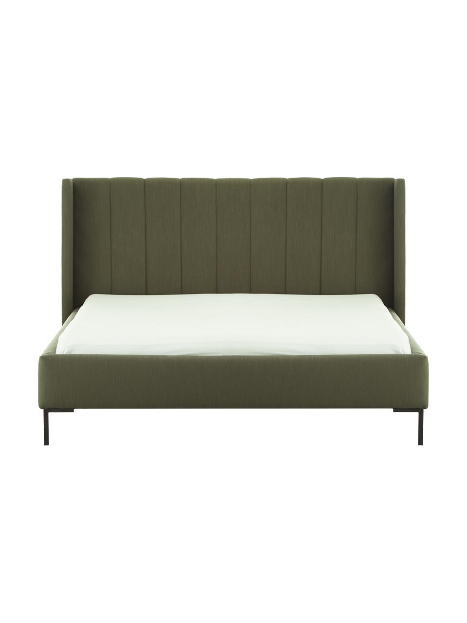 Gestoffeerd bed Dusk, Bekleding: fijn gestructureerde gewe, Frame: massief grenenhout, FSC-g, Poten: gepoedercoat metaal, Geweven stof donkergroen, B 140 x L 200 cm