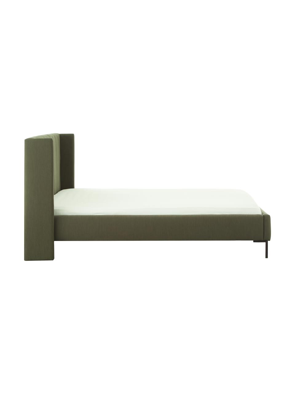 Gestoffeerd bed Dusk, Bekleding: fijn gestructureerde gewe, Frame: massief grenenhout, FSC-g, Poten: gepoedercoat metaal, Geweven stof donkergroen, B 140 x L 200 cm