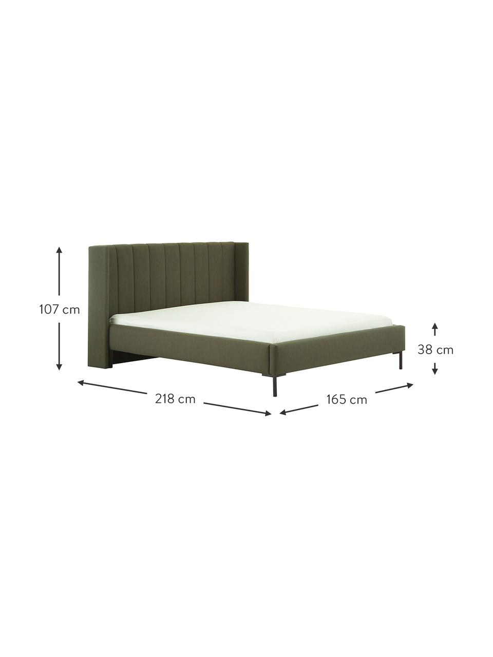 Łóżko tapicerowane Dusk, Tapicerka: 100% poliester (tkanina s, Korpus: lite drewno sosnowe z cer, Nogi: metal malowany proszkowo, Ciemnozielona tkanina, S 140 x D 200 cm