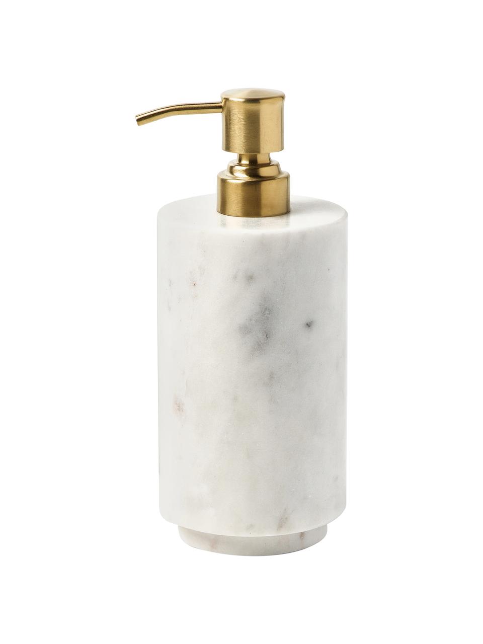 Distributeur de savon en marbre Simba, Blanc, marbré, couleur dorée, Ø 8 x haut. 19 cm