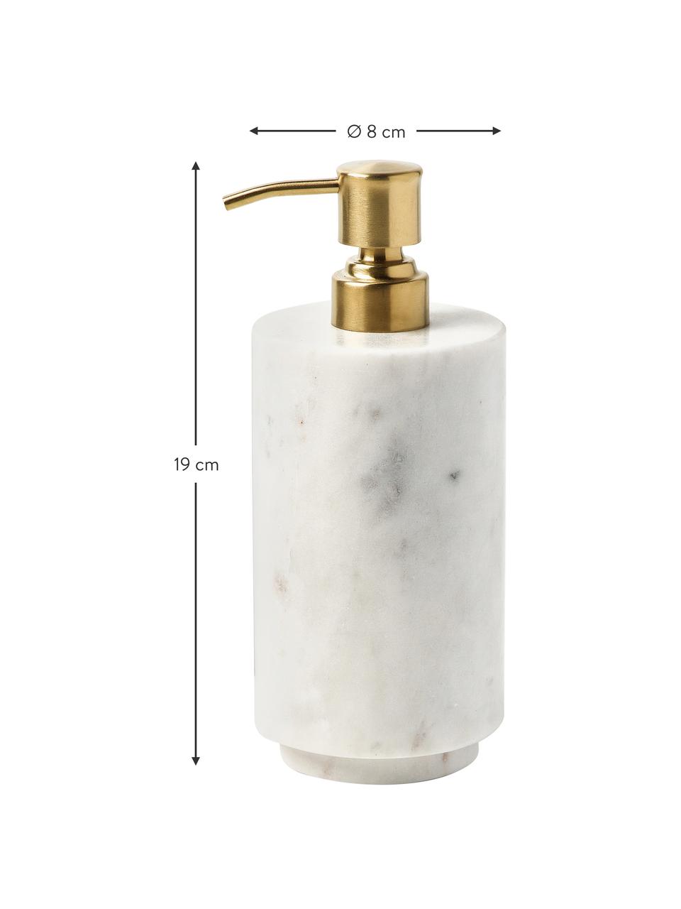 Marmor-Seifenspender Simba, Behälter: Marmor, Pumpkopf: Kunststoff, Weiß, marmoriert, Goldfarben, Ø 8 x H 19 cm