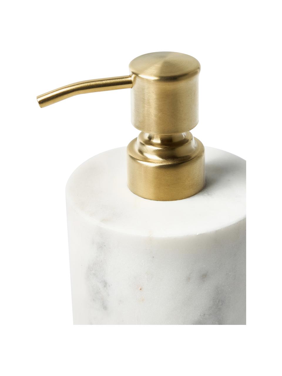 Dozownik do mydła z marmuru Simba, Biały, marmurowy, odcienie złotego, Ø 8 x W 19 cm