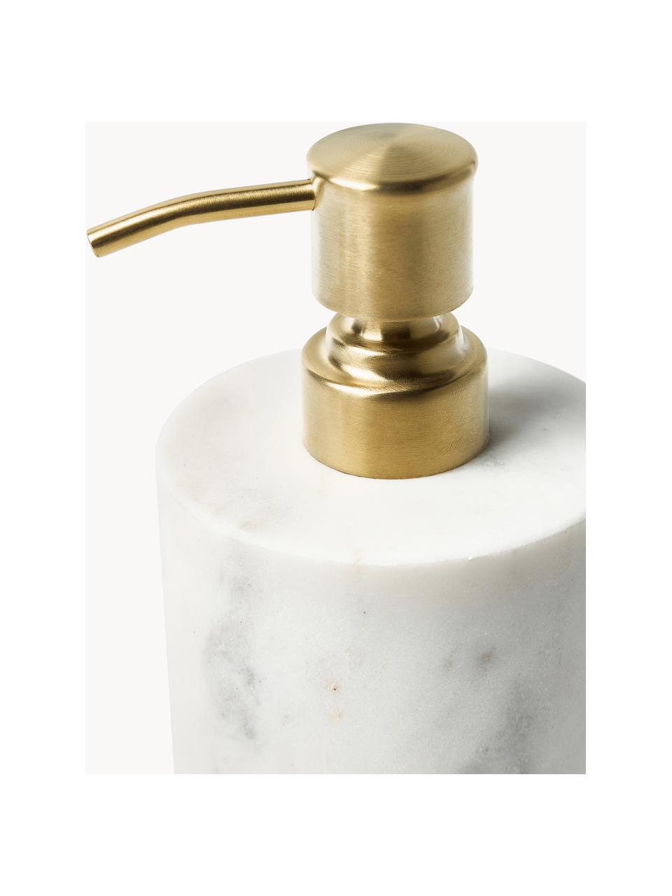 Marmeren zeepdispenser Simba, Houder: marmer, Pompje: kunststof, Wit, gemarmerd, goudkleurig, Ø 8 x H 19 cm