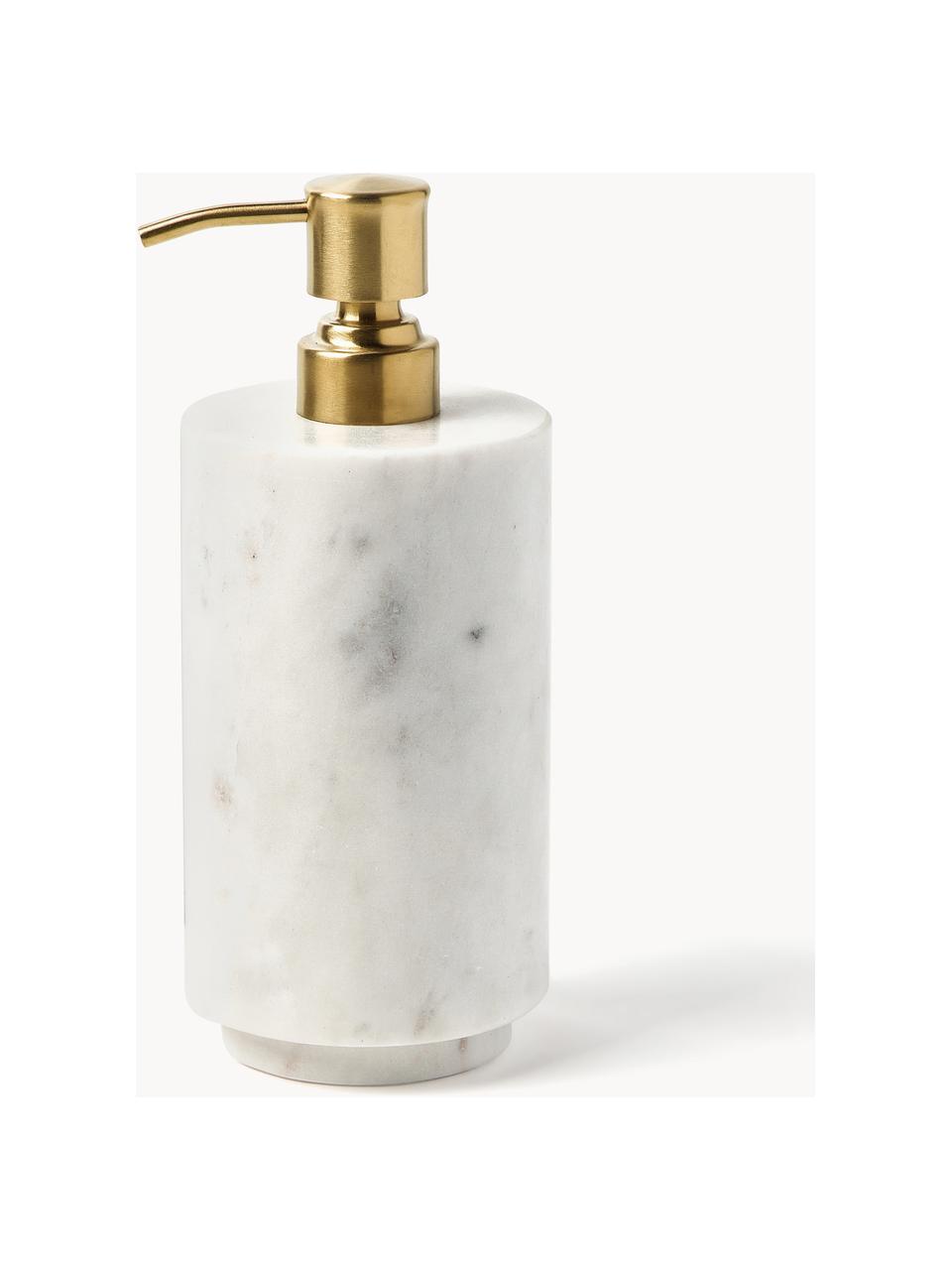 Distributeur de savon en marbre Simba, Blanc, marbré, doré, Ø 8 x haut. 19 cm