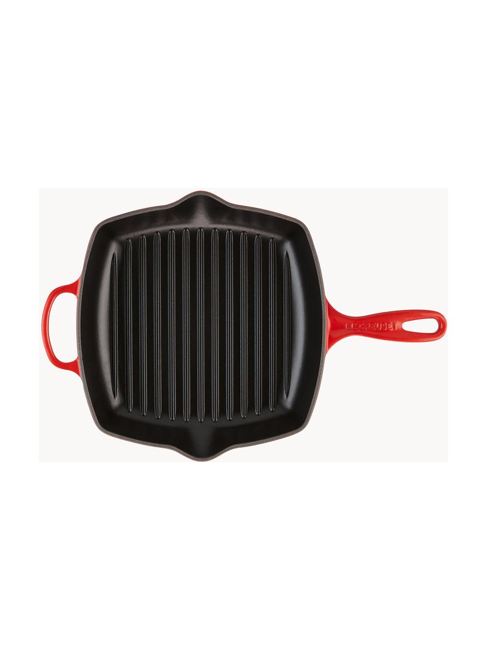 Vierkante grillpan Signature Collection uit gietijzer met gegroefde structuur, Geëmailleerd ijzer, Roodtinten, B 44 x H 5 cm