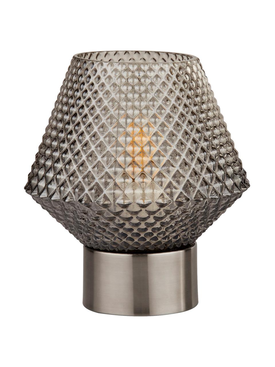 Kleine tafellamp Luisville van glas, Voetstuk: gecoat staal, Lampenkap: glas, Grijs, Ø 15 x H 18 cm