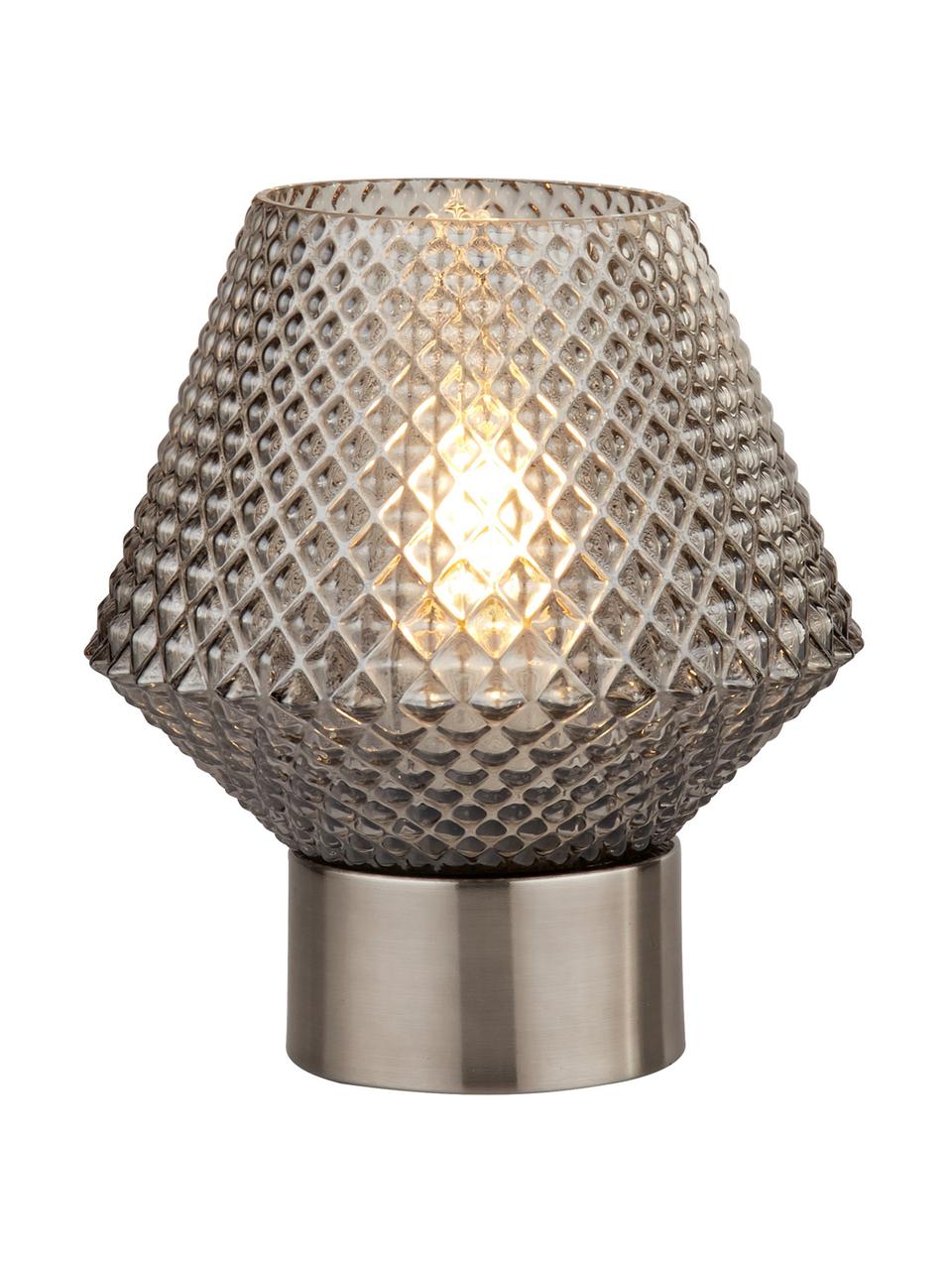 Kleine Nachttischlampe Luisville aus Glas, Sockel: Stahl, beschichtet, Lampenschirm: Glas, Grau, Ø 15 x H 18 cm