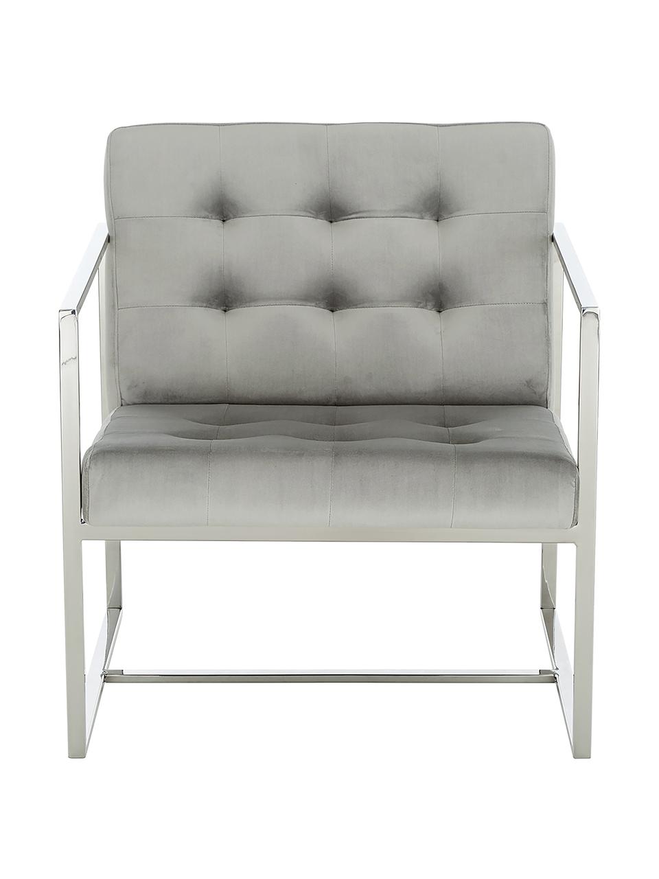 Fluwelen lounge fauteuil Manhattan in grijs, Bekleding: fluweel (polyester), Frame: gegalvaniseerd metaal, Fluweel grijs, zilverkleurig, B 70 x H 72 cm