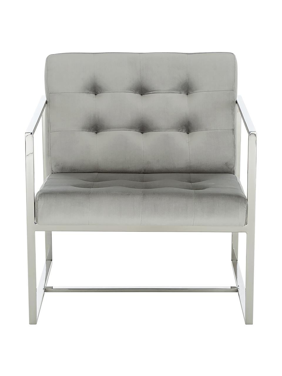 Sillón de terciopelo Manhattan, Tapizado: terciopelo (poliéster) Al, Estructura: metal brillante, Terciopelo gris, plateado, An 70 x F 72 cm