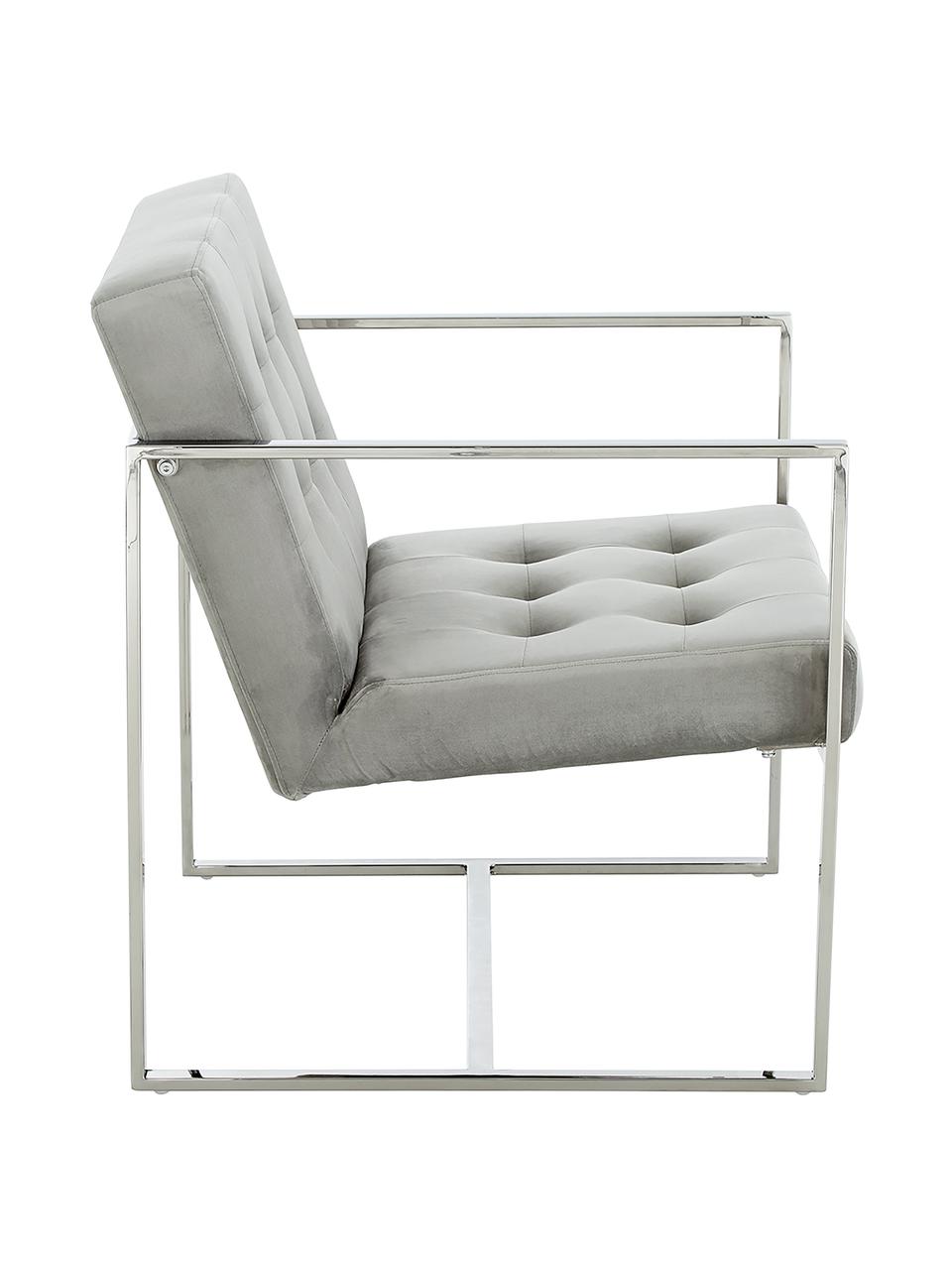 Fauteuil lounge en velours gris Manhattan, Velours gris, larg. 70 x prof. 72 cm