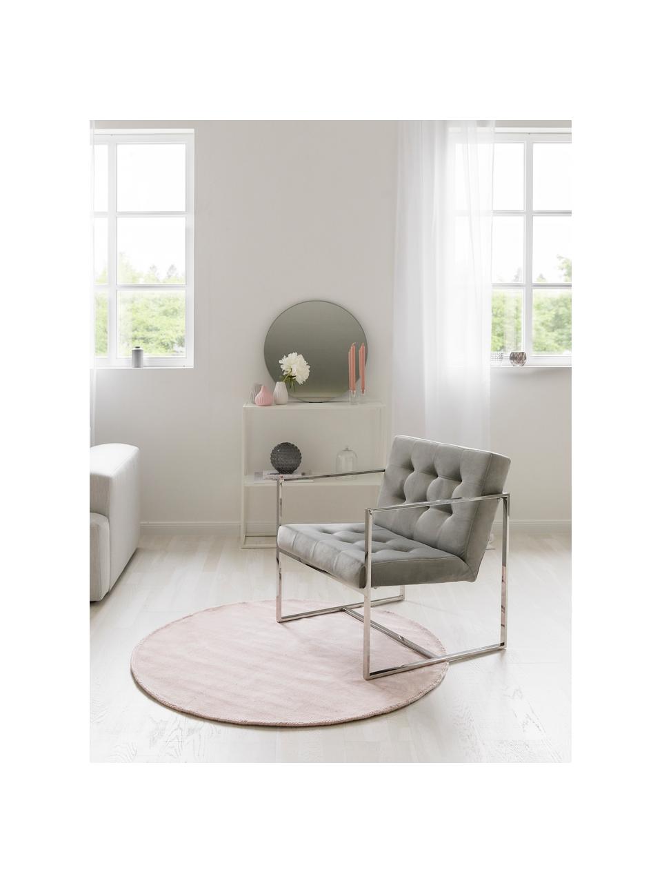 Fauteuil lounge en velours Manhattan, Velours gris, couleur argentée, larg. 70 x prof. 72 cm