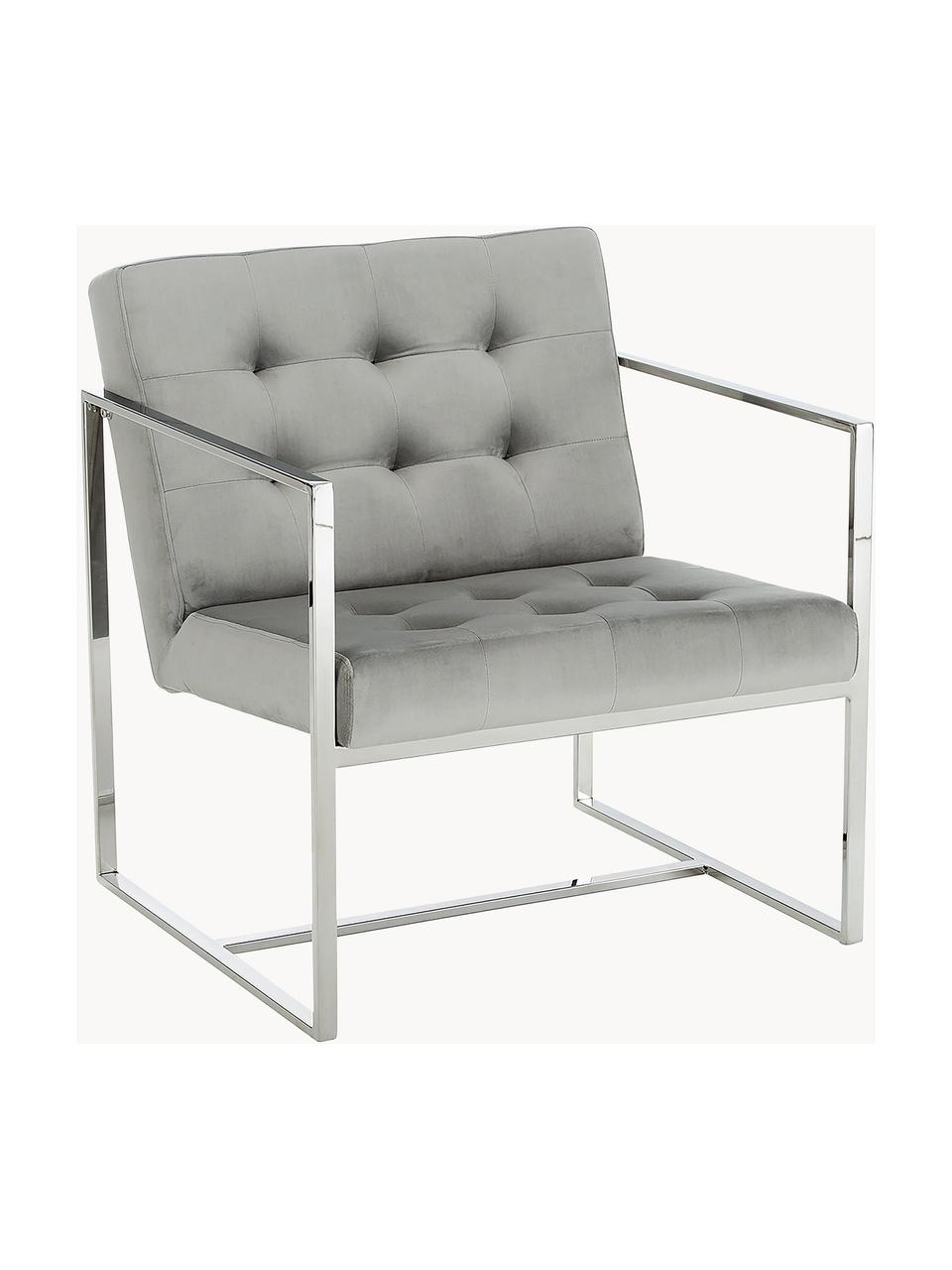 Samt-Loungesessel Manhattan, Bezug: Samt (Polyester) Der hoch, Gestell: Metall, galvanisiert, Samt Grau, Silberfarben, B 70 x T 72 cm