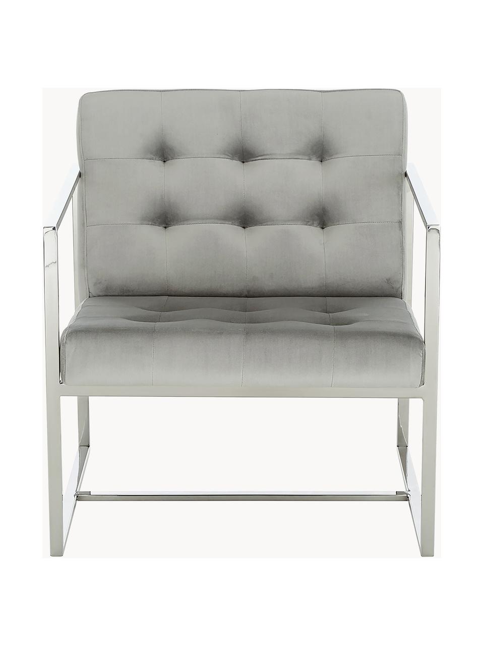 Samt-Loungesessel Manhattan, Bezug: Samt (Polyester) Der hoch, Gestell: Metall, galvanisiert, Samt Grau, Silberfarben, B 70 x T 72 cm